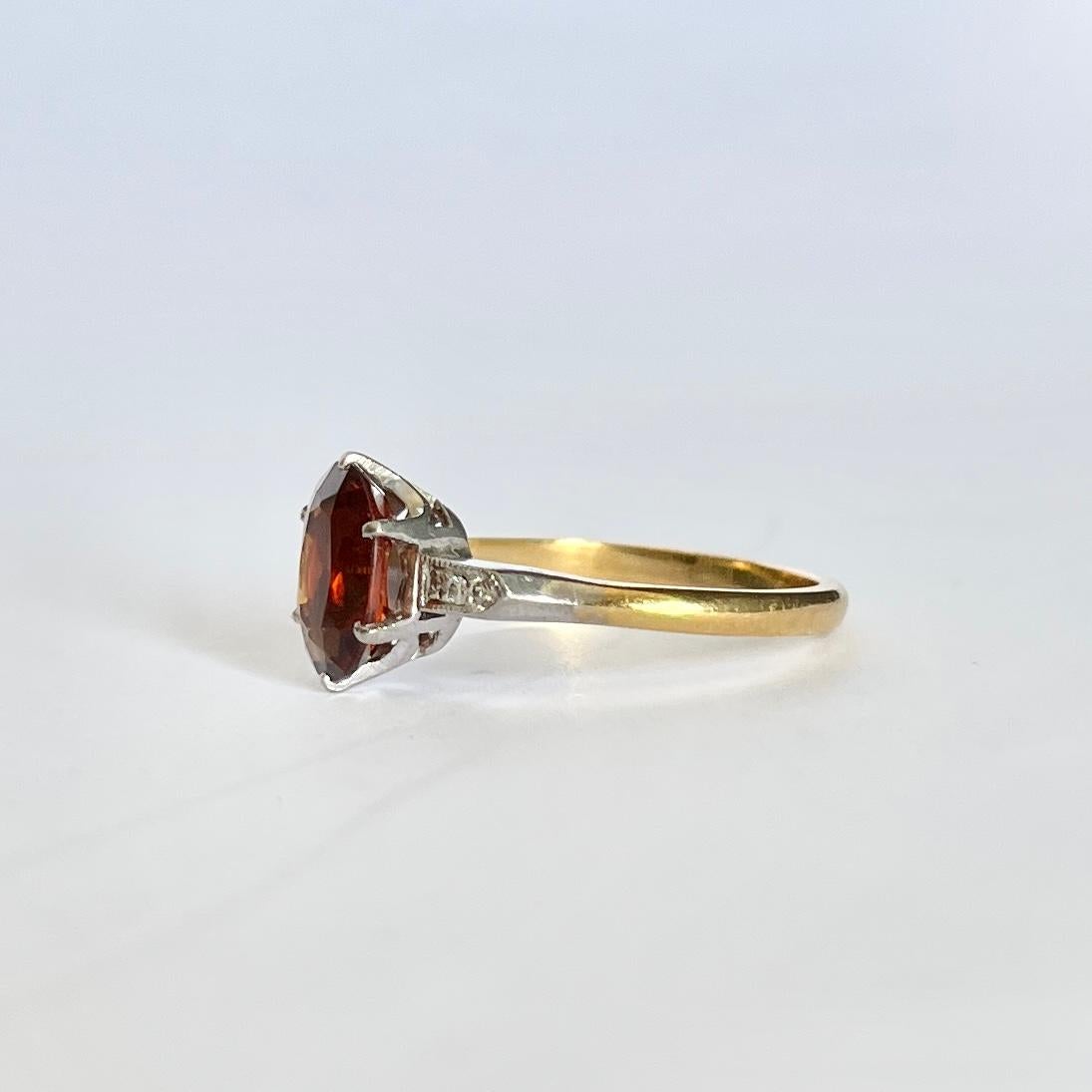 Art Deco Citrin und Diamant 18 Karat Gold Solitär-Ring im Zustand „Gut“ im Angebot in Chipping Campden, GB