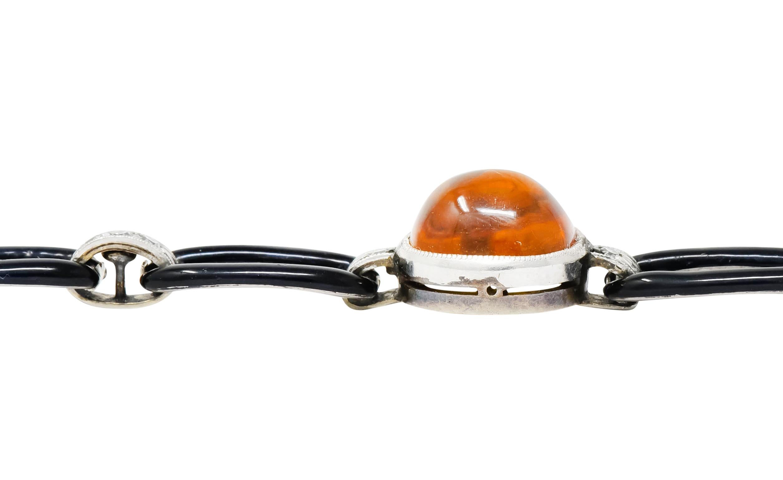 Art Deco Citrine Cabochon Diamond Enamel Platinum Linked Bracelet 5