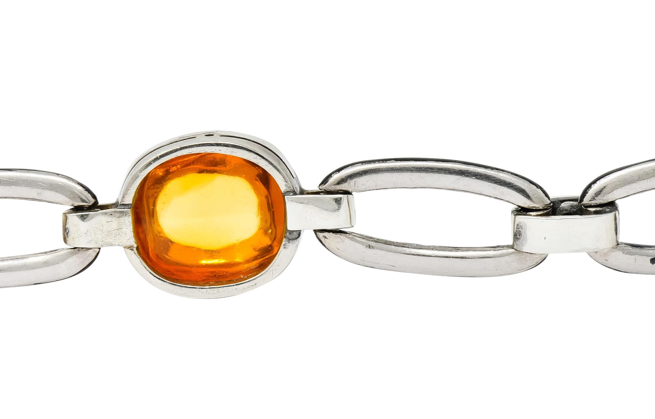 Art Deco Citrine Cabochon Diamond Enamel Platinum Linked Bracelet 4