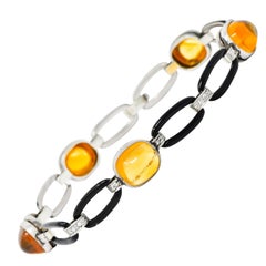 Art Deco Citrine Cabochon Diamond Enamel Platinum Linked Bracelet