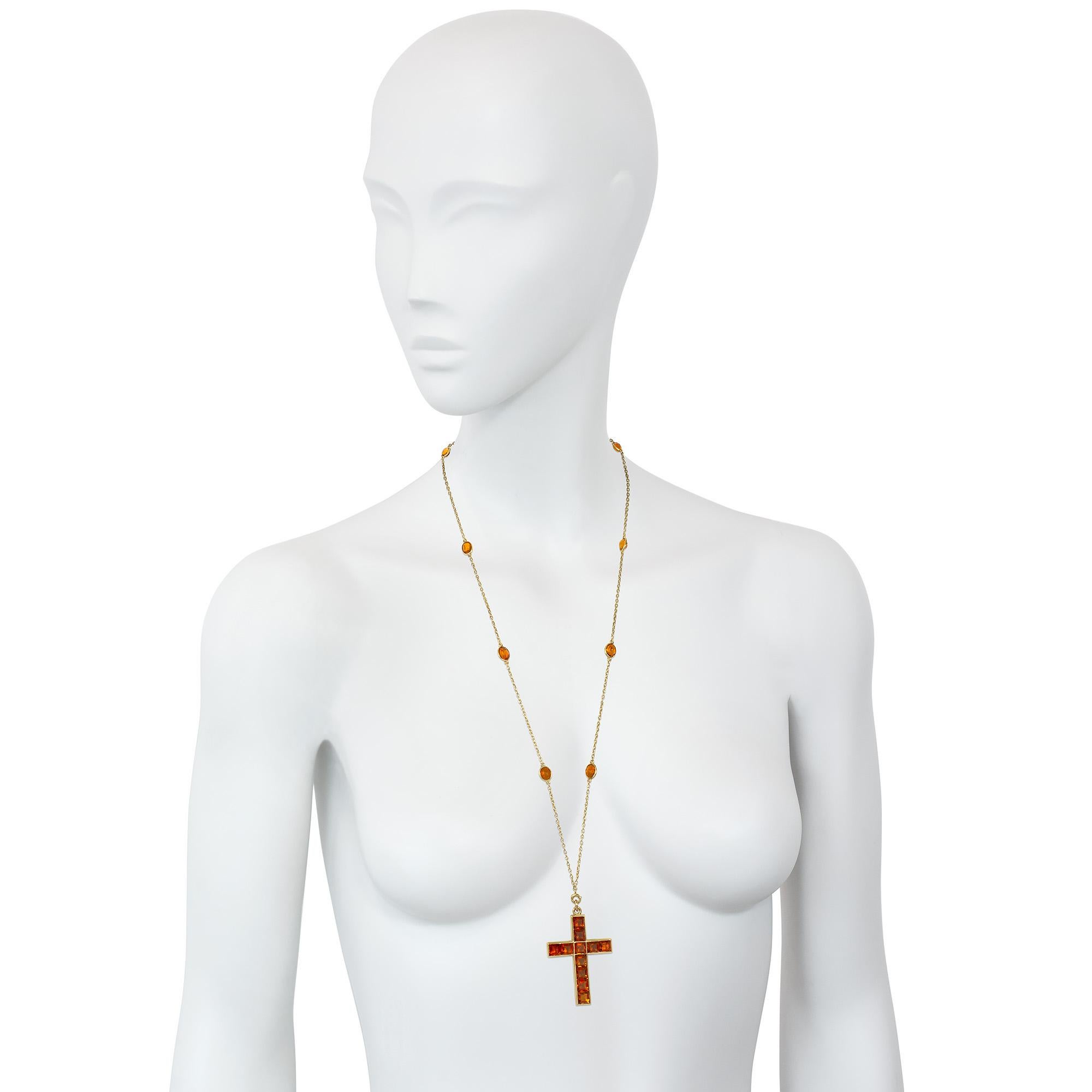 Quadrato Collana a croce in stile Art Déco con citrino in vendita