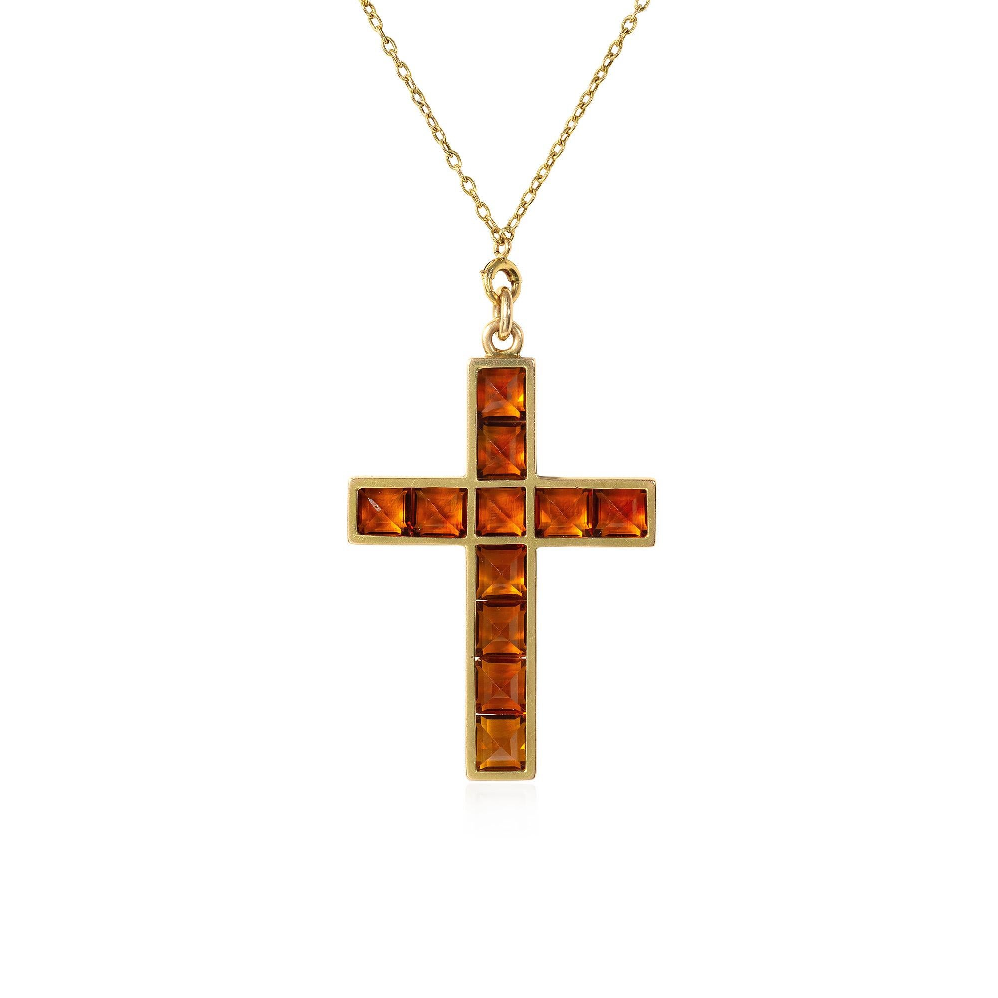 Collana a croce in stile Art Déco con citrino In condizioni buone in vendita a New York, NY