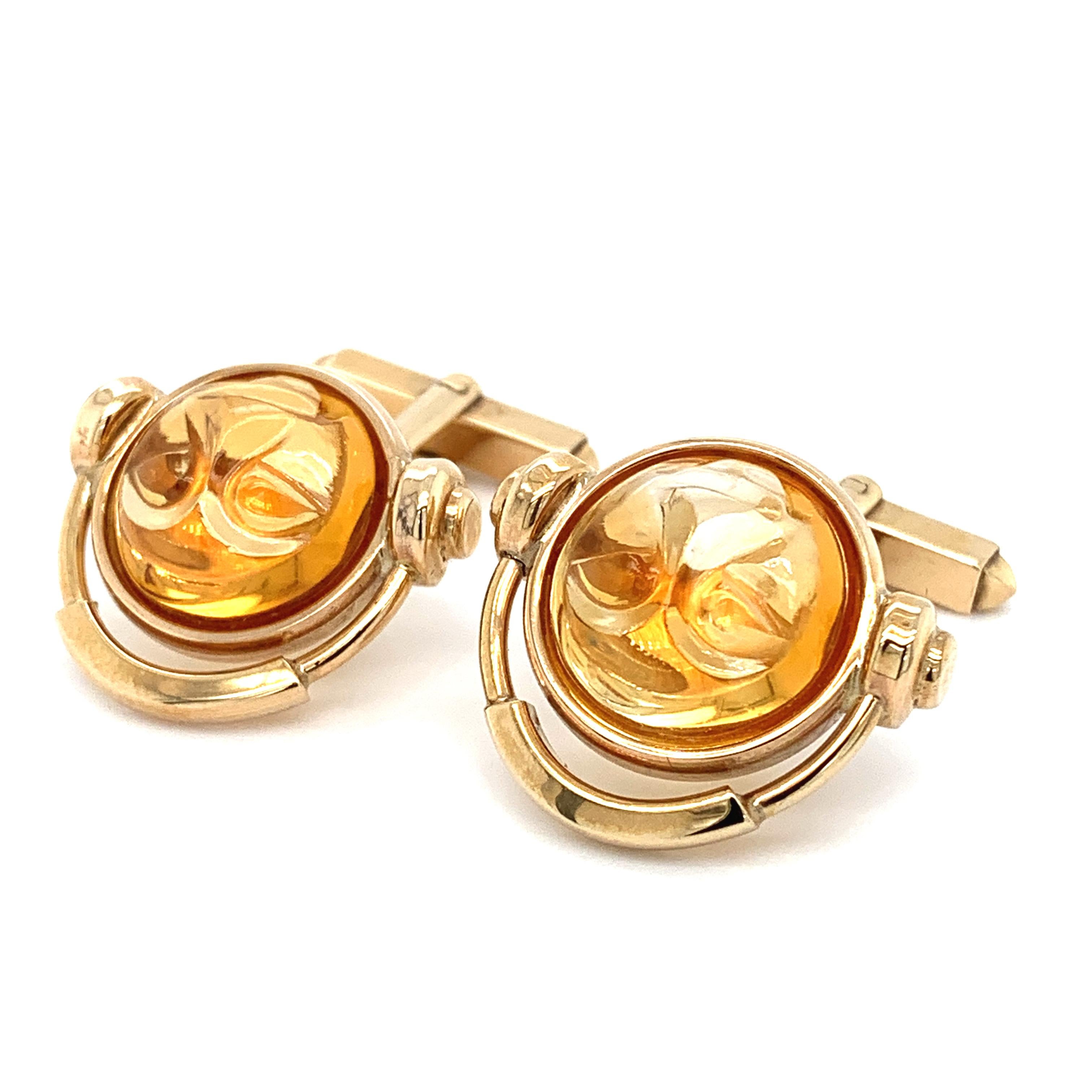 Art deco citrine cufflinks 9ct yellow gold  In New Condition For Sale In London, GB