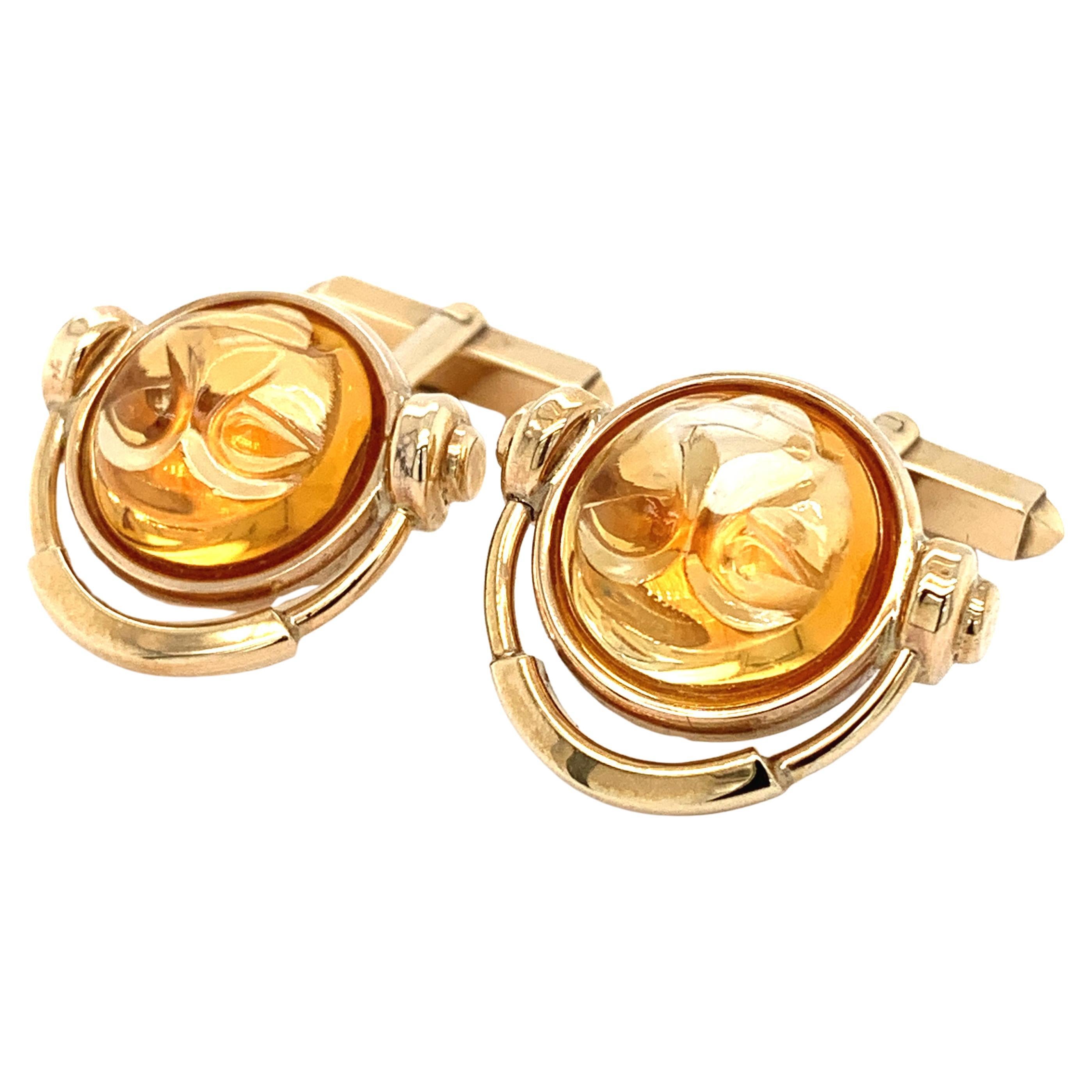 Boutons de manchette Art déco en or jaune 9 carats et citrine  en vente