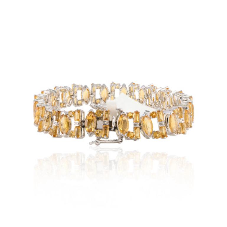 Modernist Statement Featuring Golden Citrine Accents Bracelet in 925 Sterling Silver For Sale