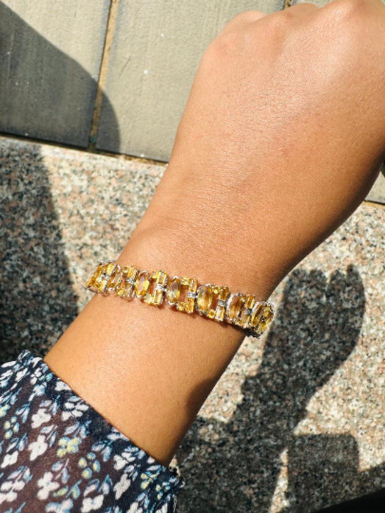 Mixed Cut Statement Featuring Golden Citrine Accents Bracelet in 925 Sterling Silver For Sale