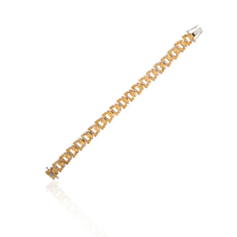 Statement Featuring Golden Citrine Accents Bracelet in 925 Sterling Silver In New Condition For Sale In New York, NY
