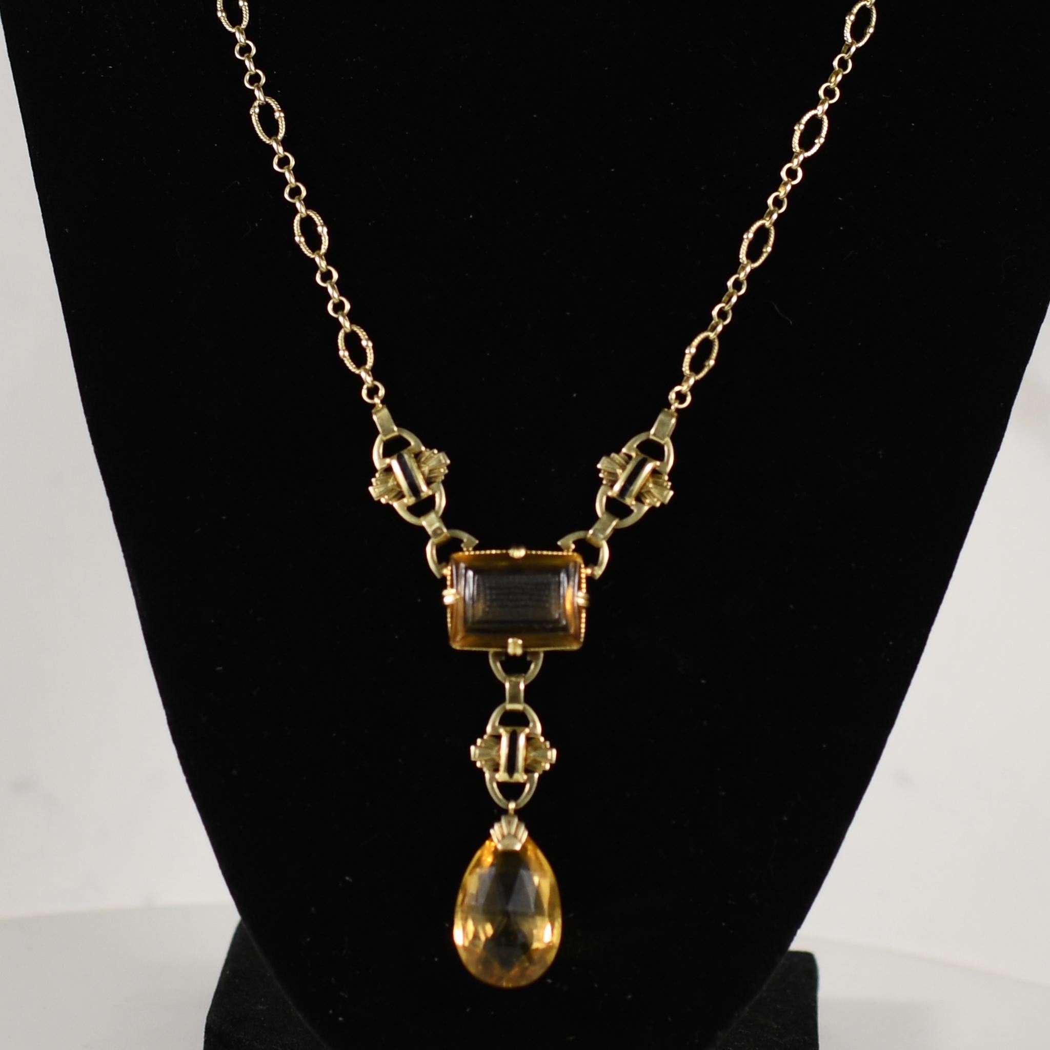 Portrait Cut Art Deco Citrine Necklace For Sale