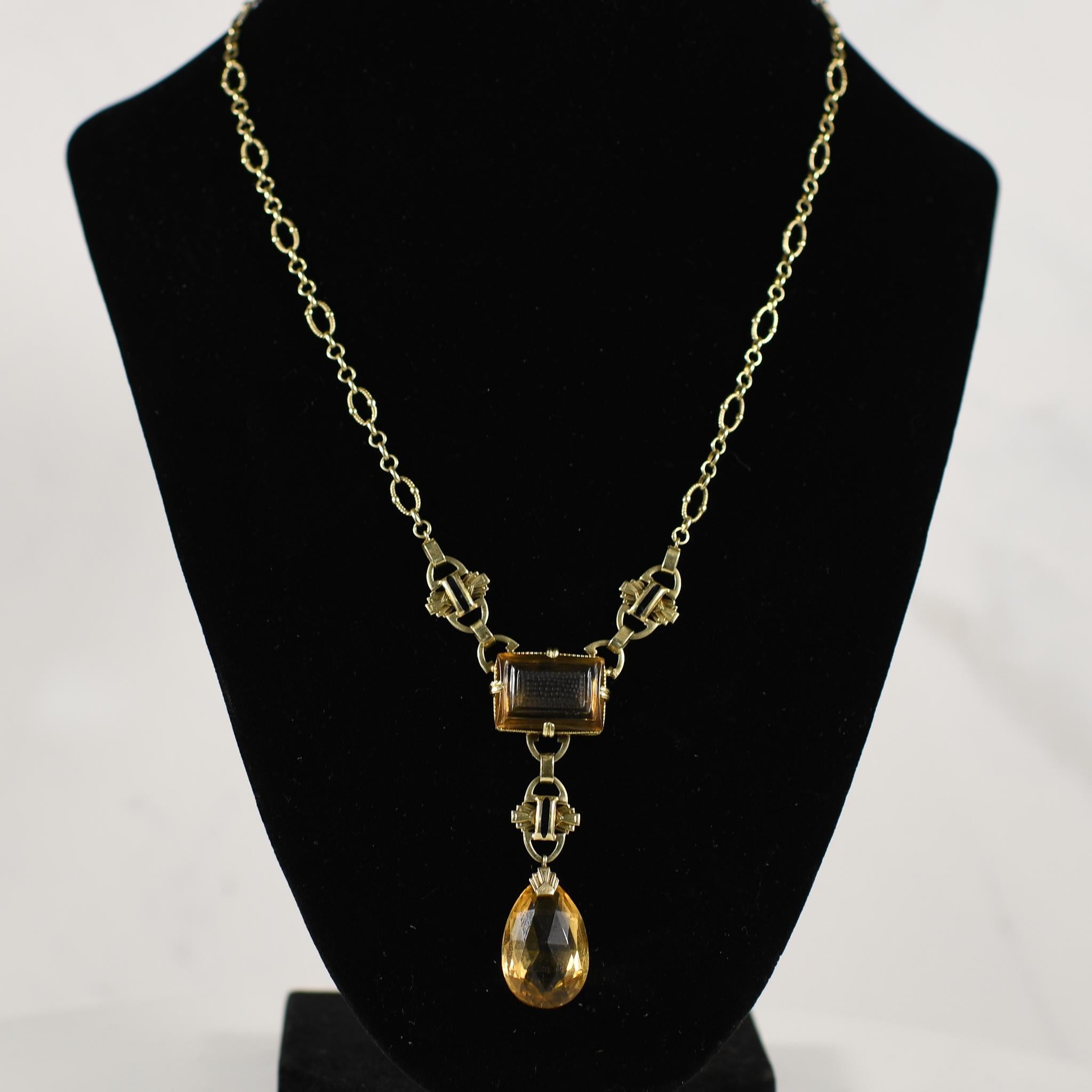 Art Deco Citrine Necklace In Good Condition For Sale In Addison, TX