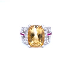 Art Deco Citrine Quartz Diamond Ruby Gold Ring