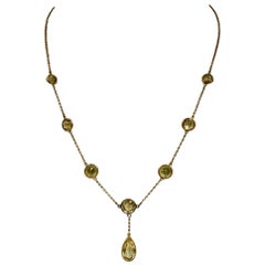 Art Deco Citrine Sautoir Pendant Necklace Gold by the Yard, Circa 1900