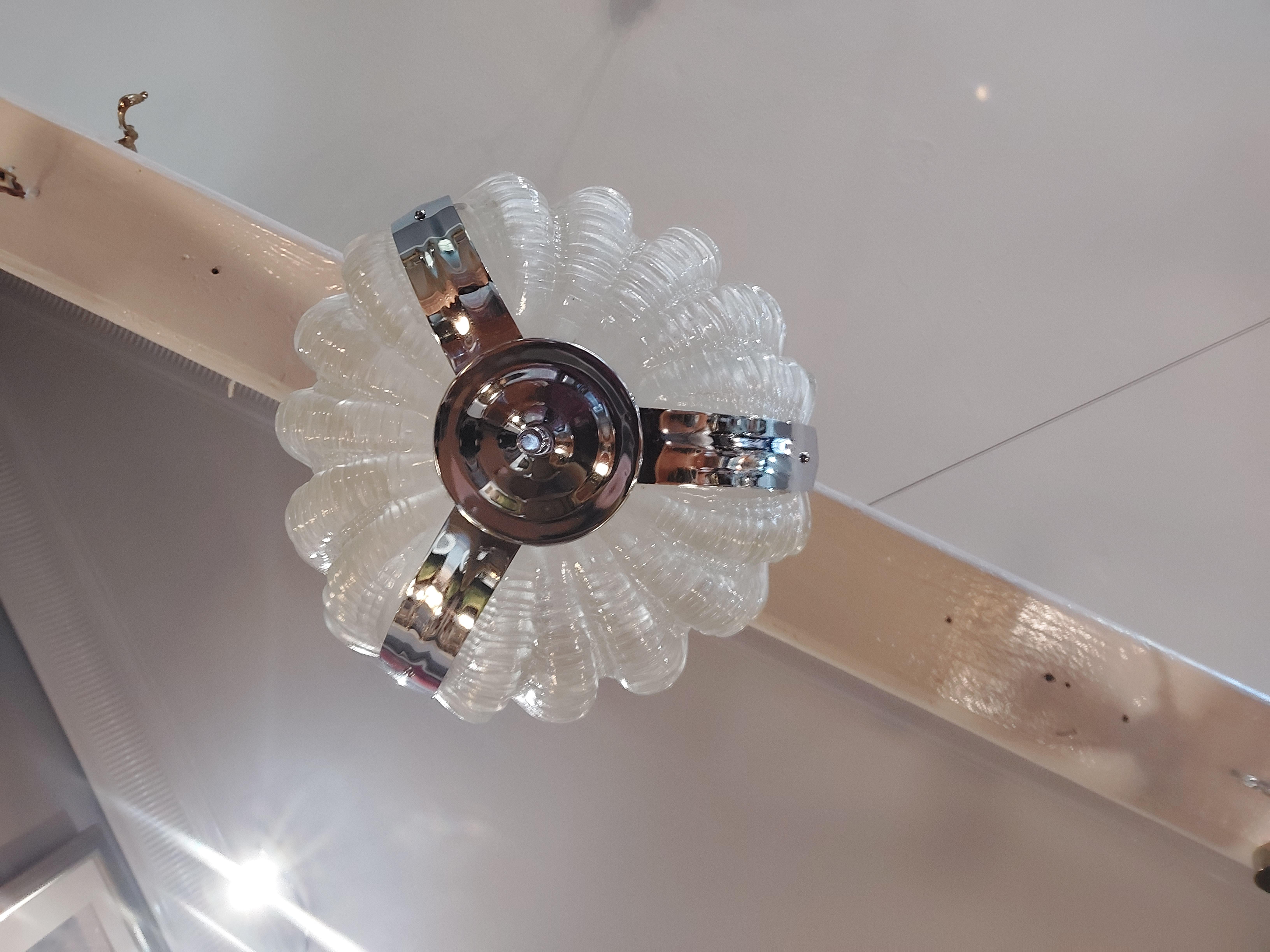 Art Deco Clam Shell Frosted Glass Ceiling Lamp For Sale 2