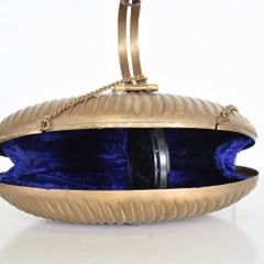 Art Deco Clamshell Evening Bag Purse Gold Chain Purple Velvet Lining, 1940s