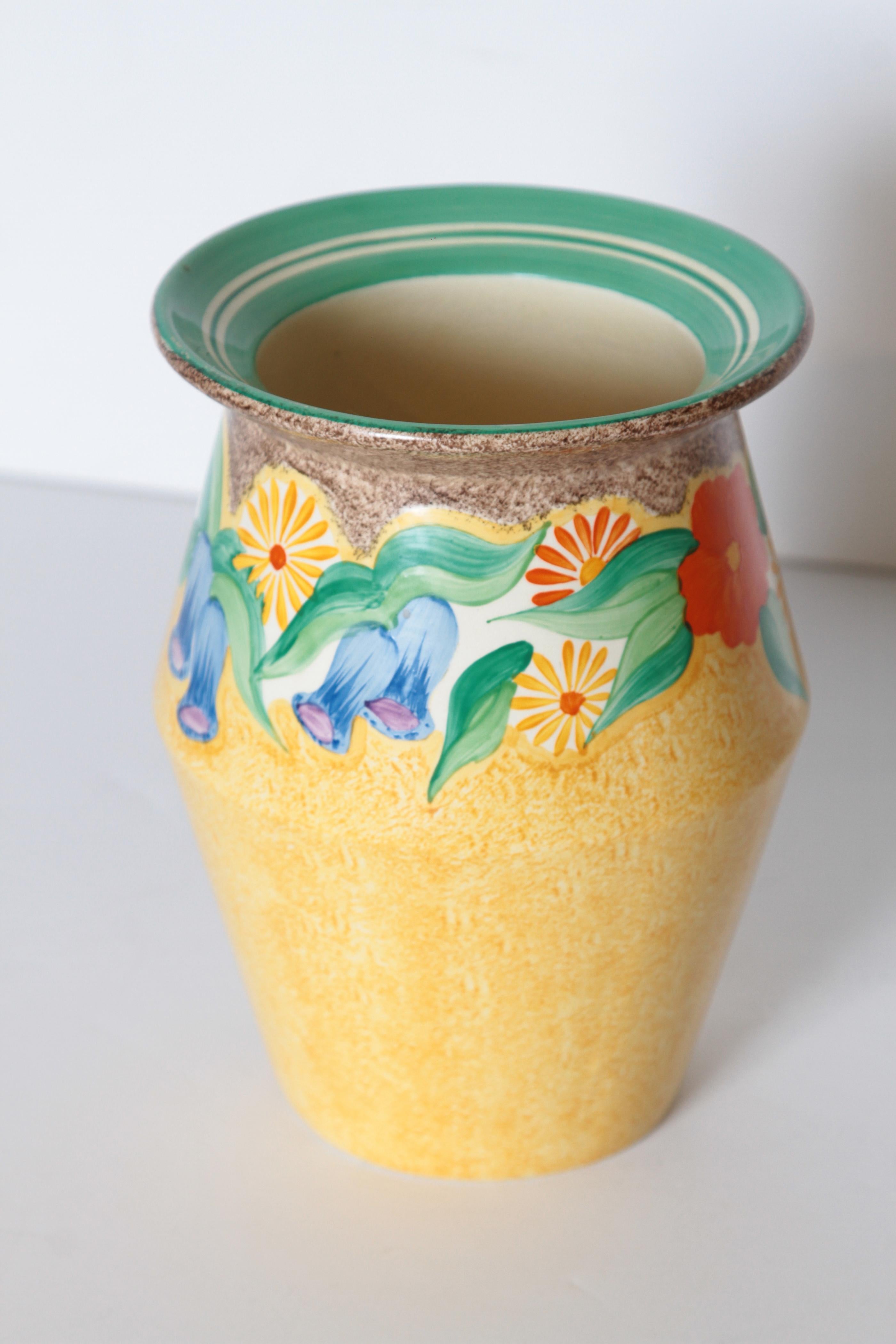 English Art Deco Clarice Cliff Bizarre Vase, Hand Painted, Newport Pottery England