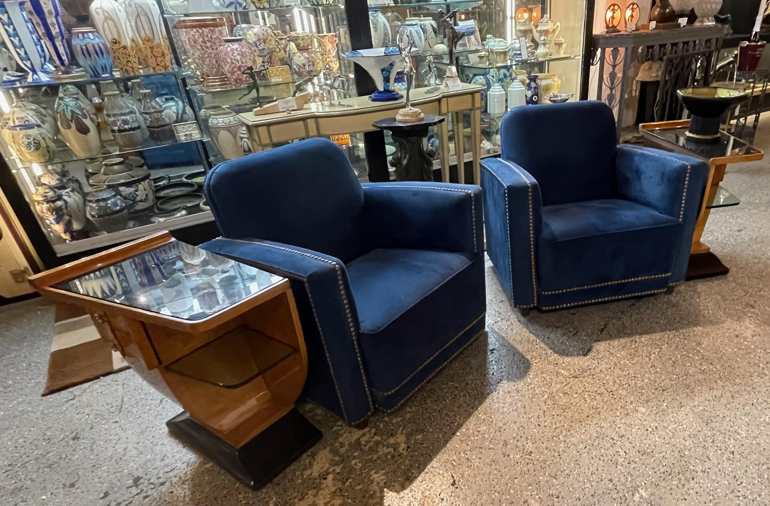 French Art Deco Classic Club Chairs Original Pair For Sale