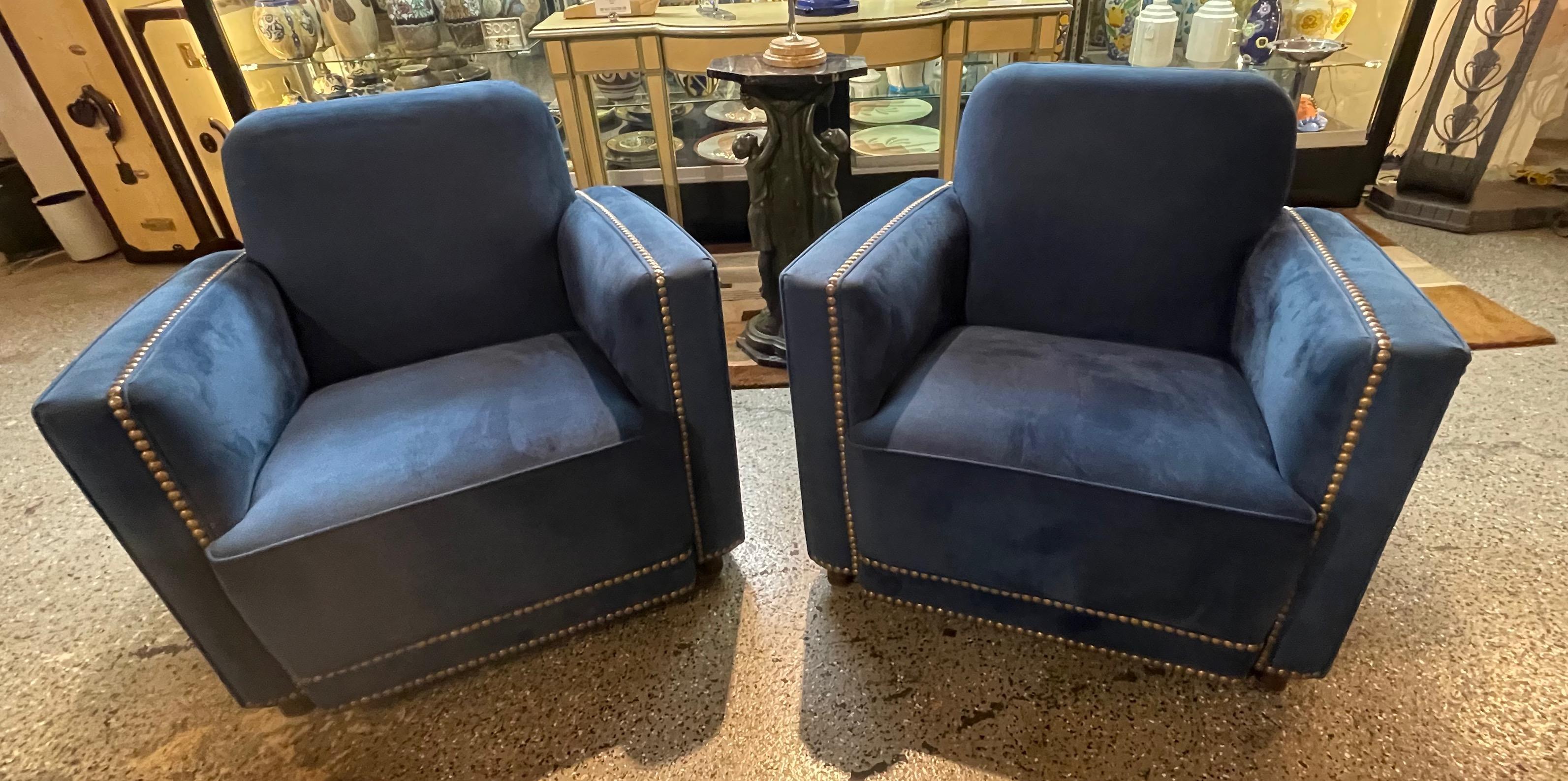 Art Deco Classic Club Chairs Original Pair In Good Condition For Sale In Oakland, CA