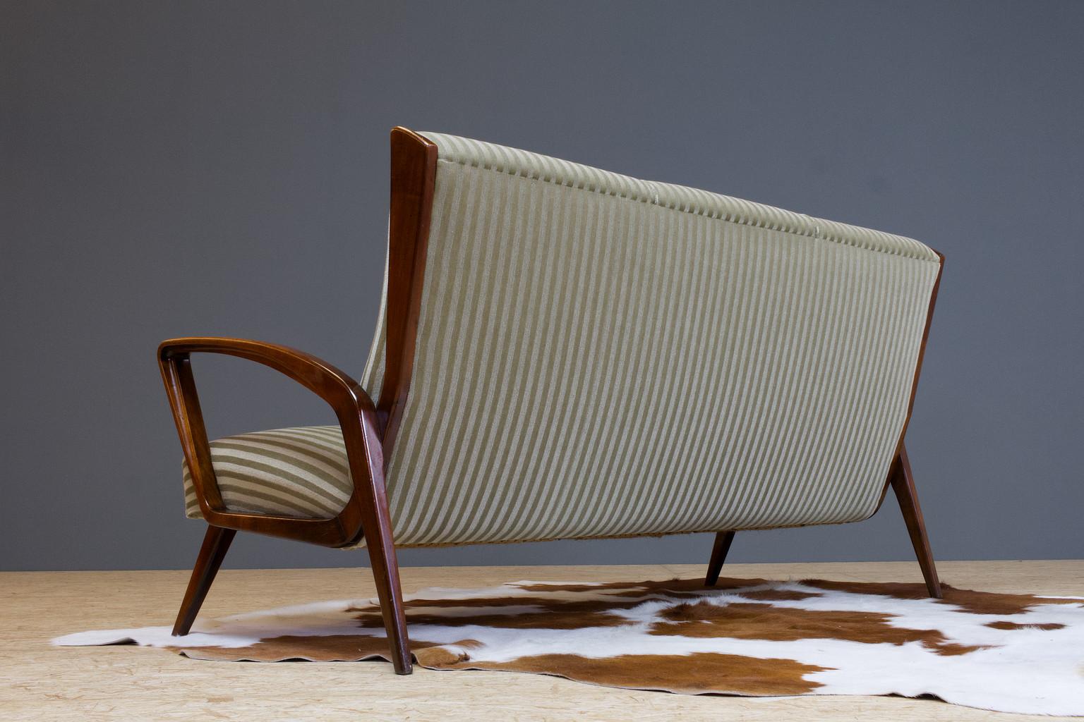 Mid-20th Century Art Deco Classic High Back Sofa by A.A.Patijn for Zijlstra 1950s Walnut Frame