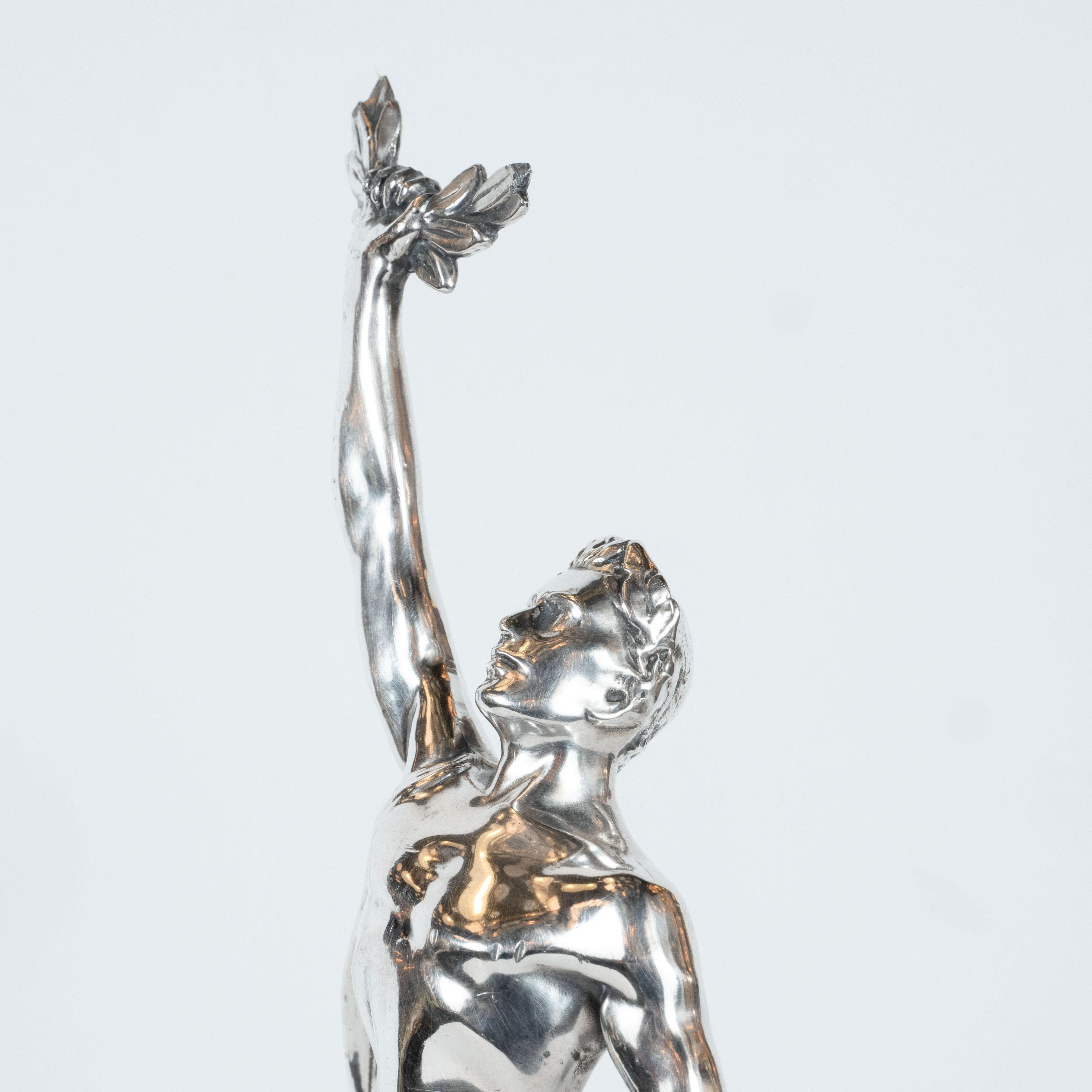 Art Deco Classical Figurative Silvered Sculpture with Wing and Acanthus Motifs 4