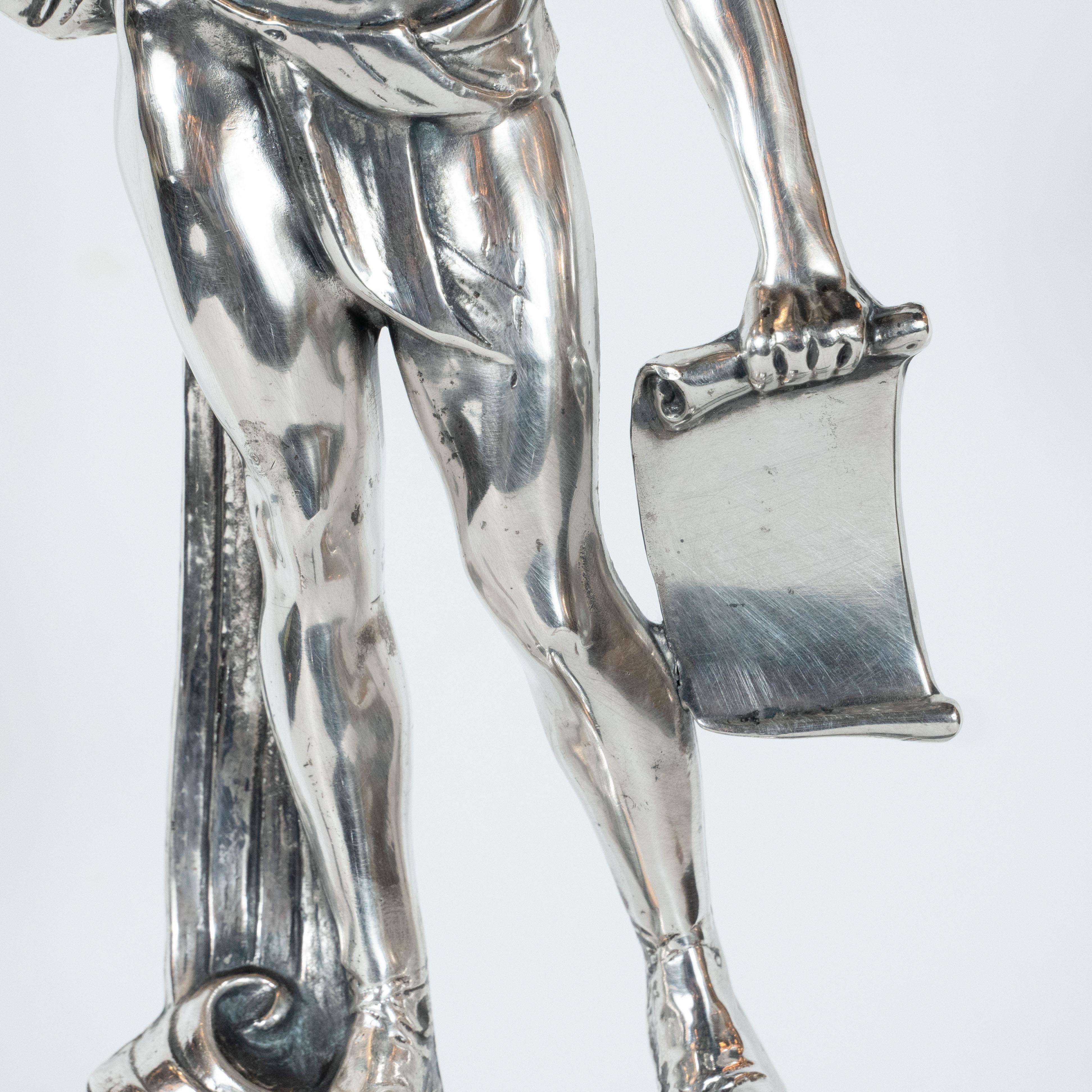 Mid-20th Century Art Deco Classical Figurative Silvered Sculpture with Wing and Acanthus Motifs