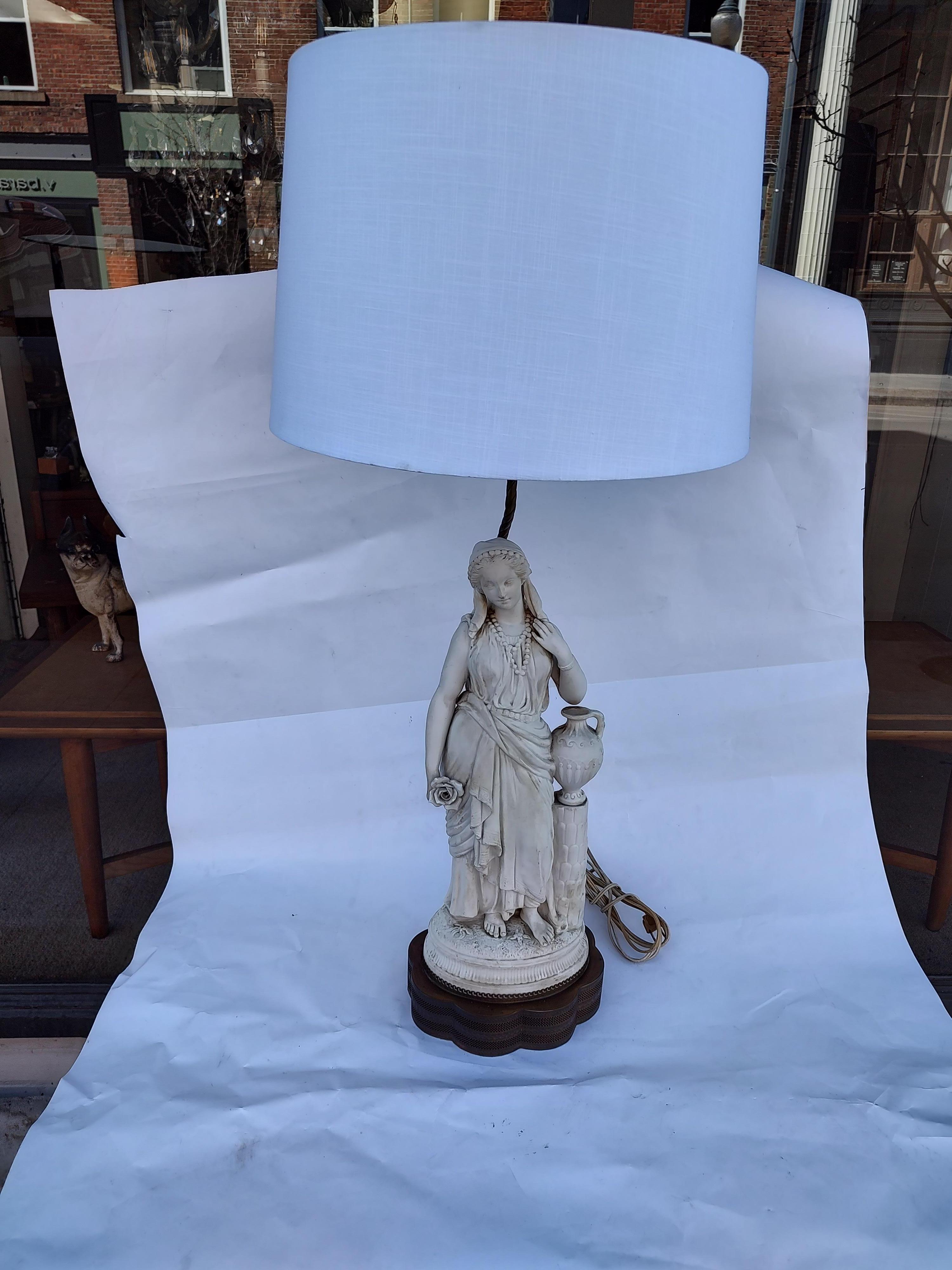 Neoclassical Art Deco Bisque Classical Woman with Vase Figure Table Lamp