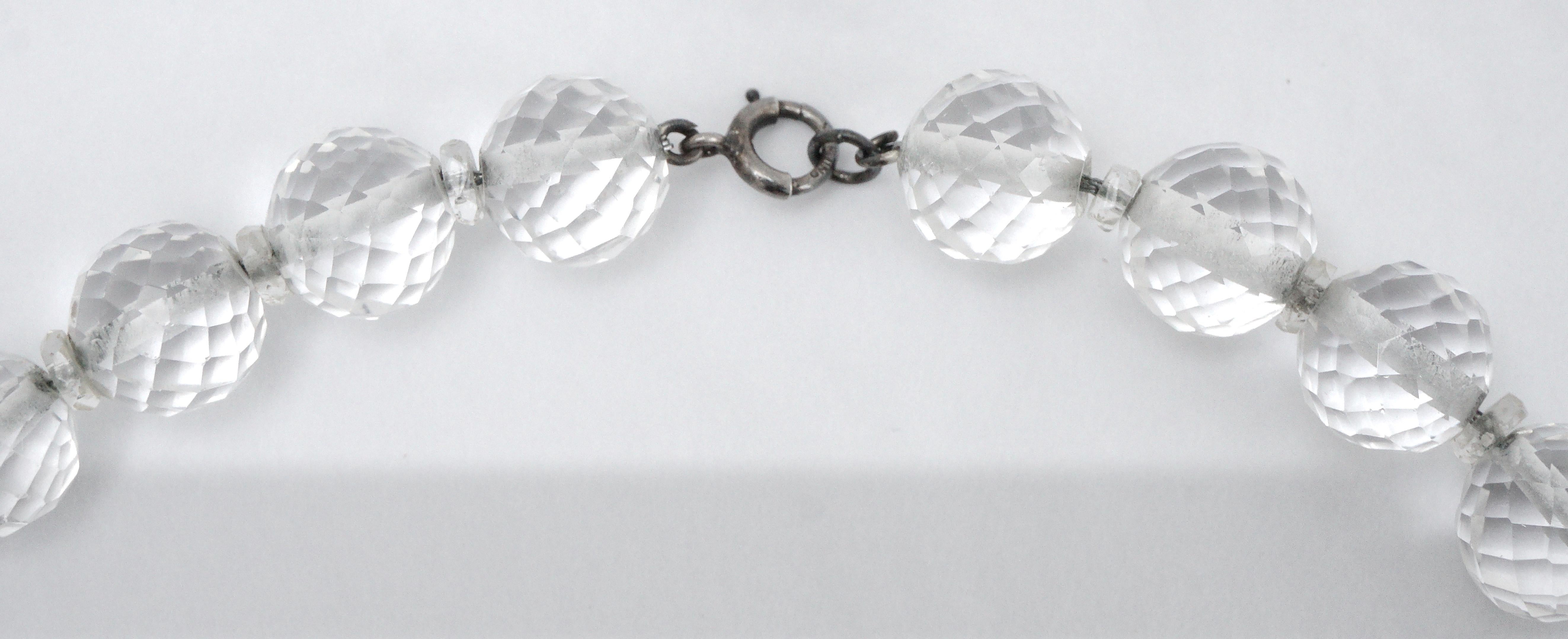 Art Deco Clear Beehive Crystal Bead Necklace Sterling Clasp In Good Condition For Sale In London, GB