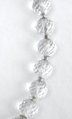 Art Deco Clear Beehive Crystal Bead Necklace Sterling Clasp