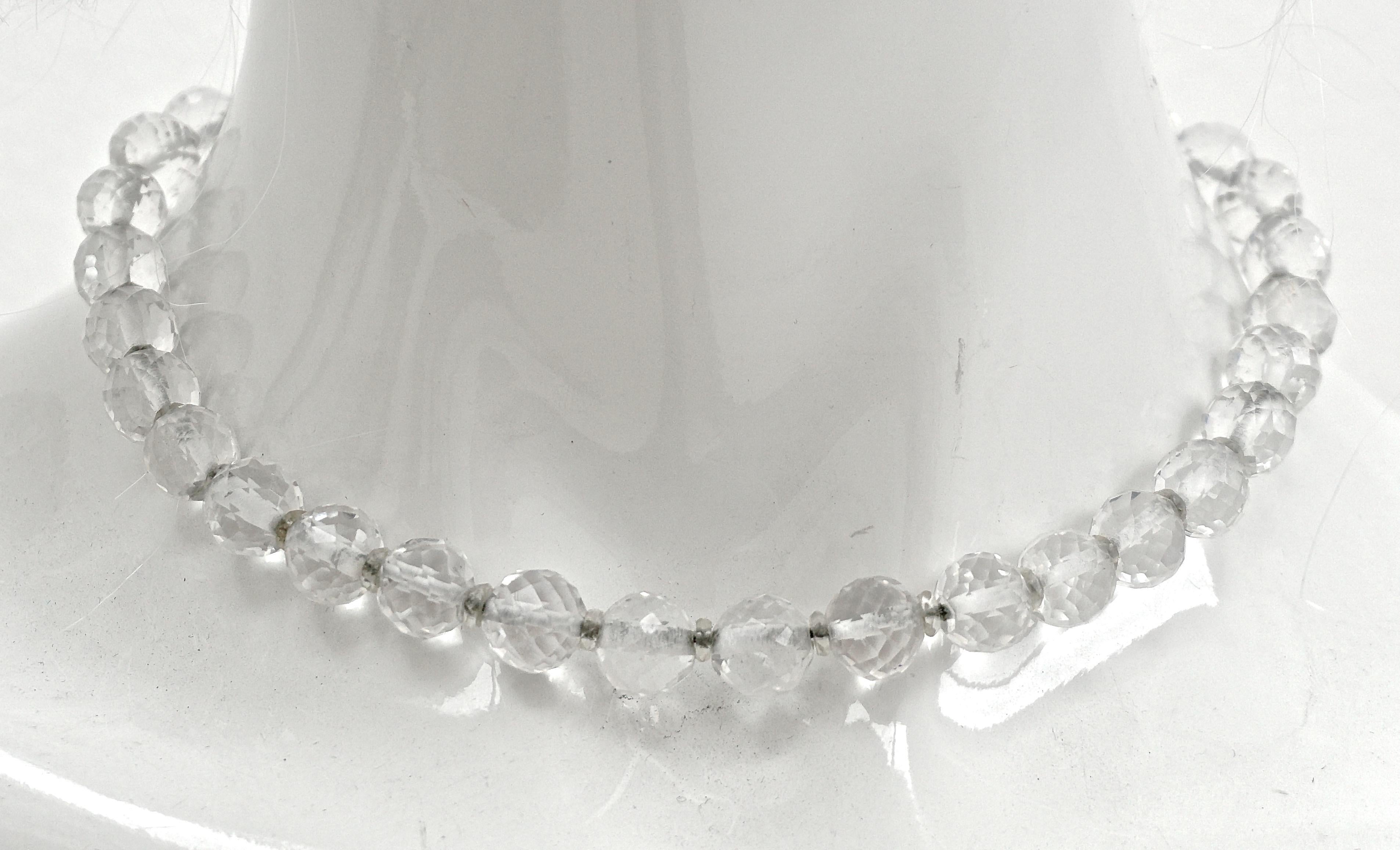 Art Deco Clear Beehive Crystal Bead Necklace Sterling Clasp For Sale at ...