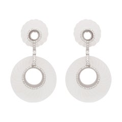 Art Deco Style Clear Carved Crystal Quartz and Diamond Cocktail Earrings