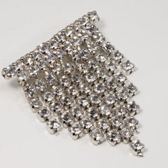 Art Deco Clear Crystal Dangling Brooch Pin, Rhodium Plated, Early 1900s