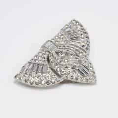 Art Deco Clear Crystal Dress, Shoe Clip, Rhodium Plated, Early 1900s