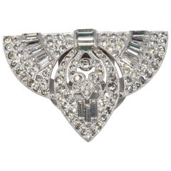Used Art Deco Clear Crystal Dress, Shoe Clip, Rhodium Plated, Early 1900s