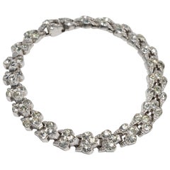 Antique Art Deco Clear Crystal Encrusted Link Bracelet, Rhodium Plated