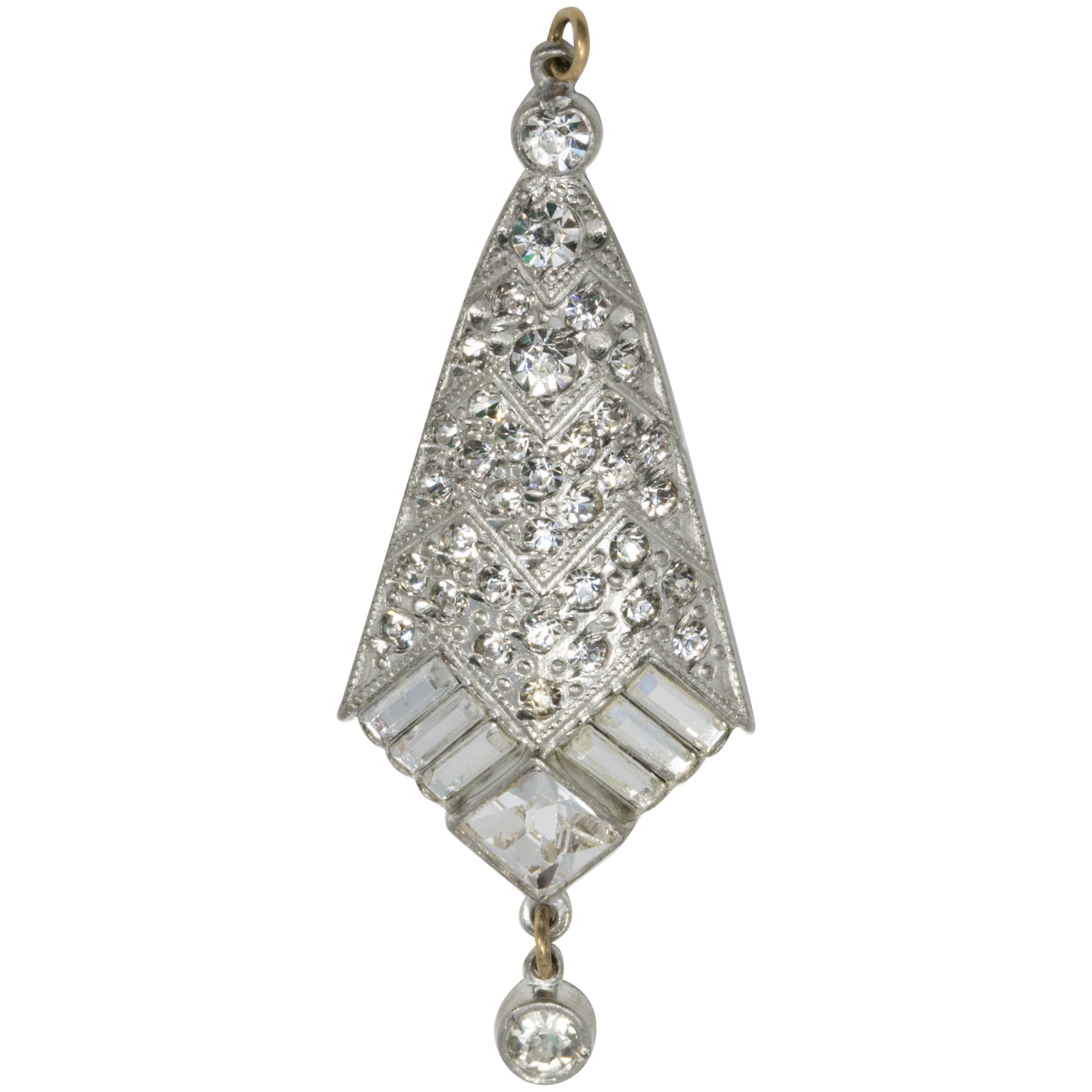 Art Deco Clear Crystal Rhodium Dangling Pendant