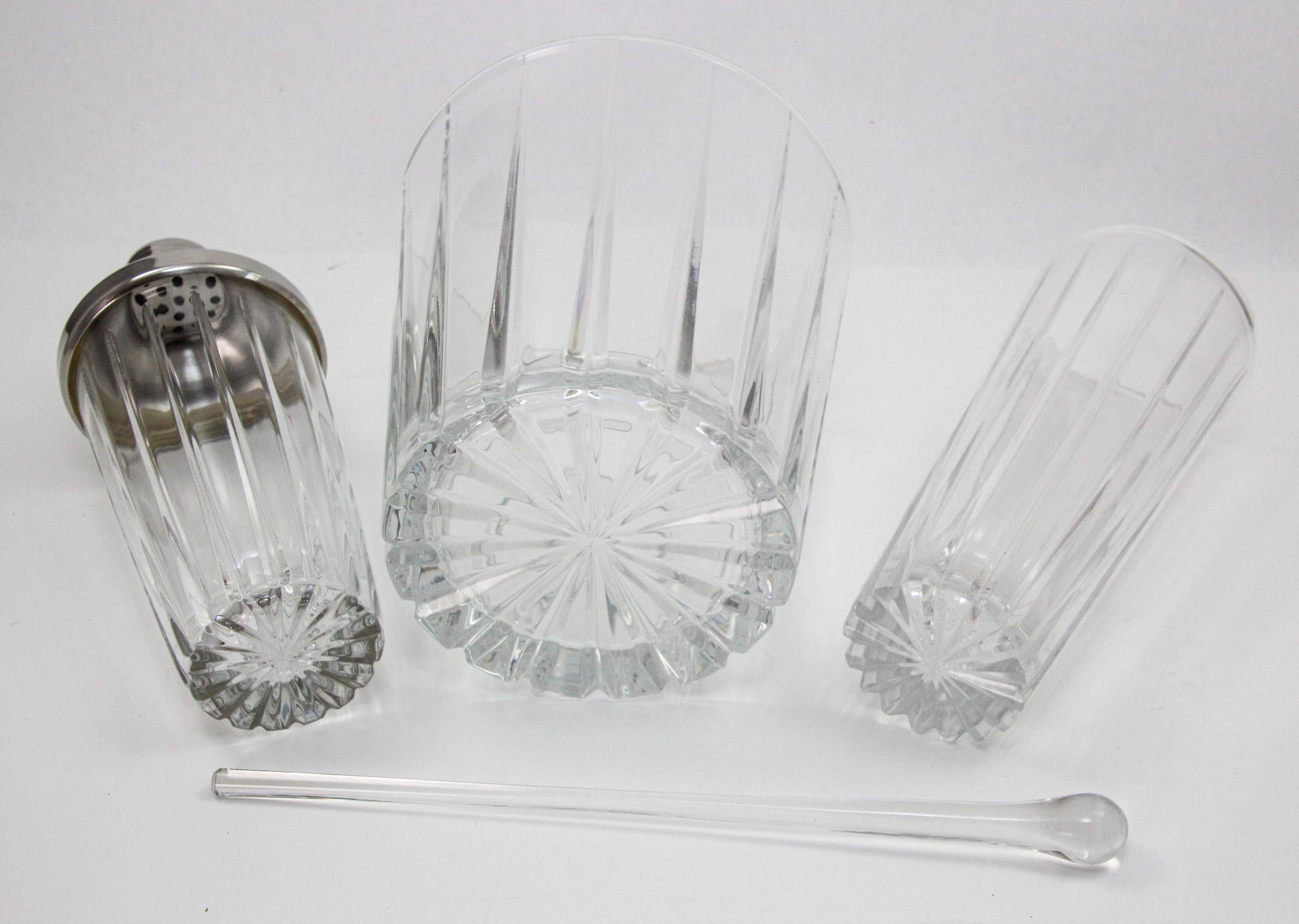 Art Deco Clear Cut Crystal Cocktail Shaker Ice Bucket and Pitcher For Sale 4