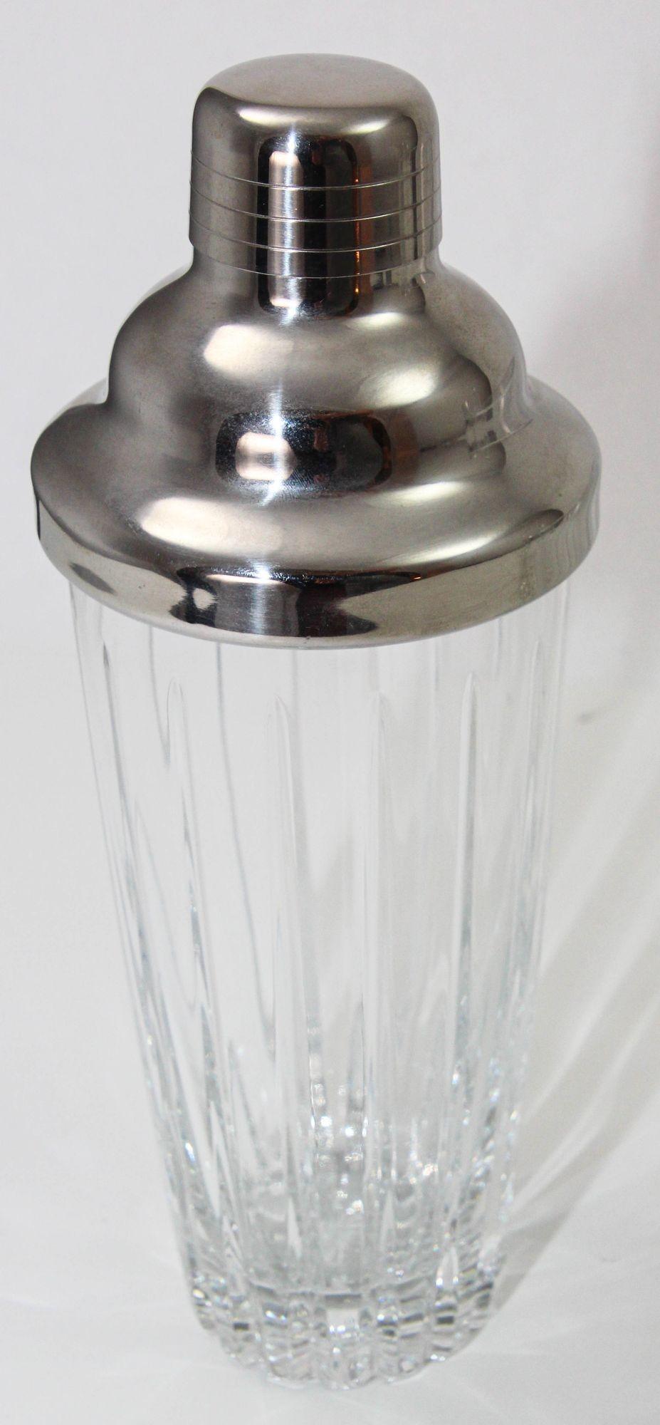 Art Deco Clear Cut Crystal Cocktail Shaker Ice Bucket and Pitcher For Sale 9