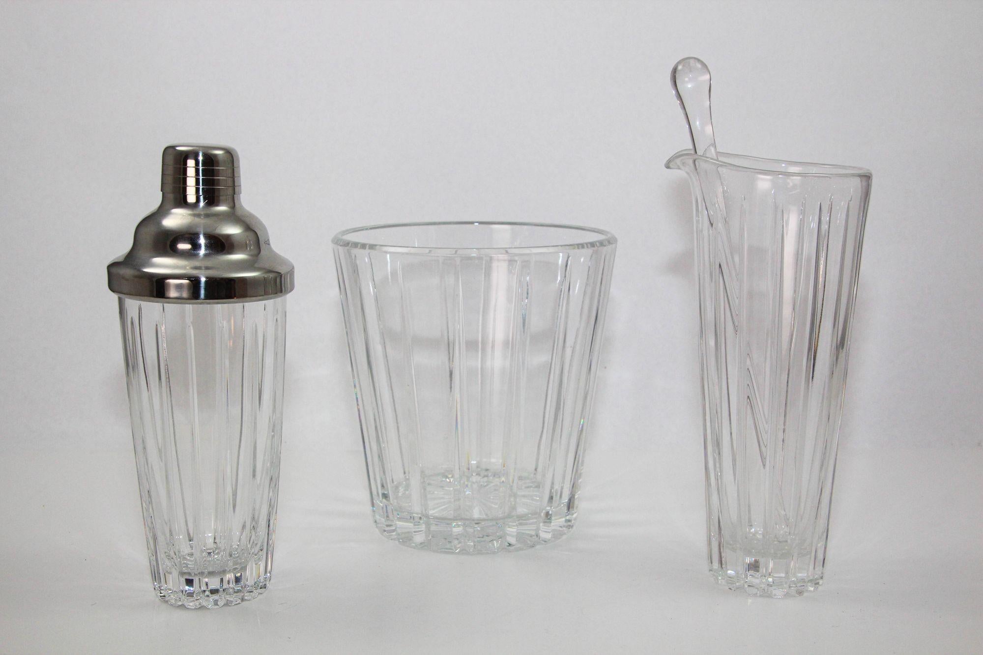 Art Deco Clear Cut Crystal Cocktail Shaker Ice Bucket and Pitcher For Sale 10