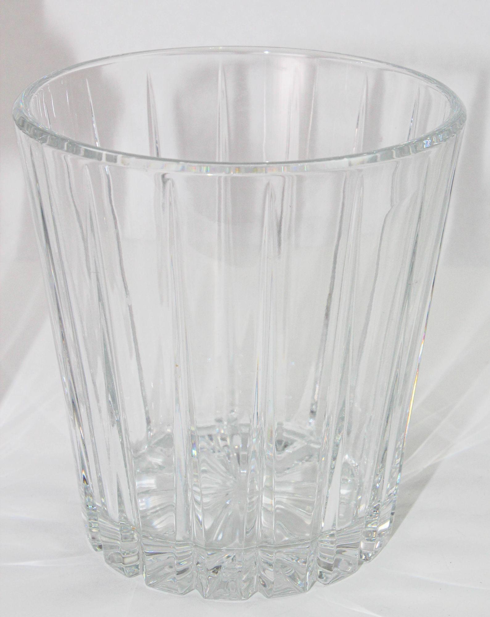 Art Deco Clear Cut Crystal Cocktail Shaker Ice Bucket and Pitcher In Good Condition For Sale In North Hollywood, CA