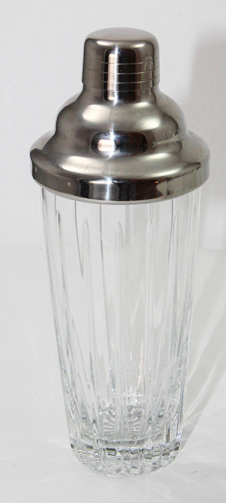 20th Century Art Deco Clear Cut Crystal Cocktail Shaker Ice Bucket and Pitcher For Sale