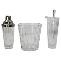 Art Deco Clear Cut Crystal Cocktail Shaker Ice Bucket and Pitcher