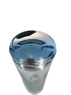 Art Deco Clear Glass Silver Overlay Golf Theme Cocktail Shaker w/2 Part Lid