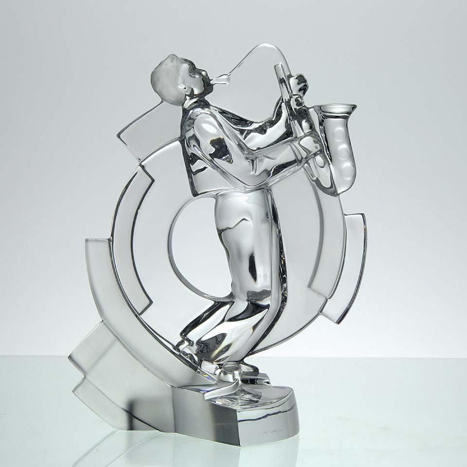 Molded Art Deco Clear Glass Study Entitled Jazz Musician with Saxophone by Sèvres For Sale