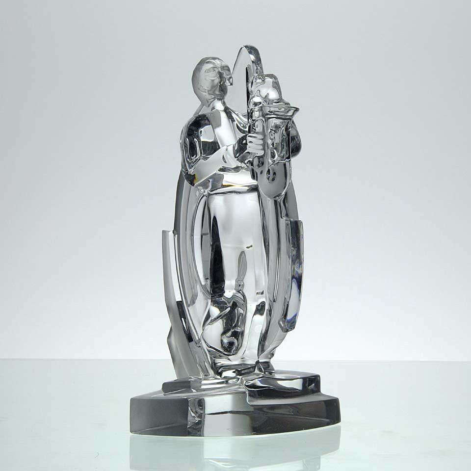 Art Deco Clear Glass Study Entitled Jazz Musician with Saxophone by Sèvres In Excellent Condition For Sale In London, GB