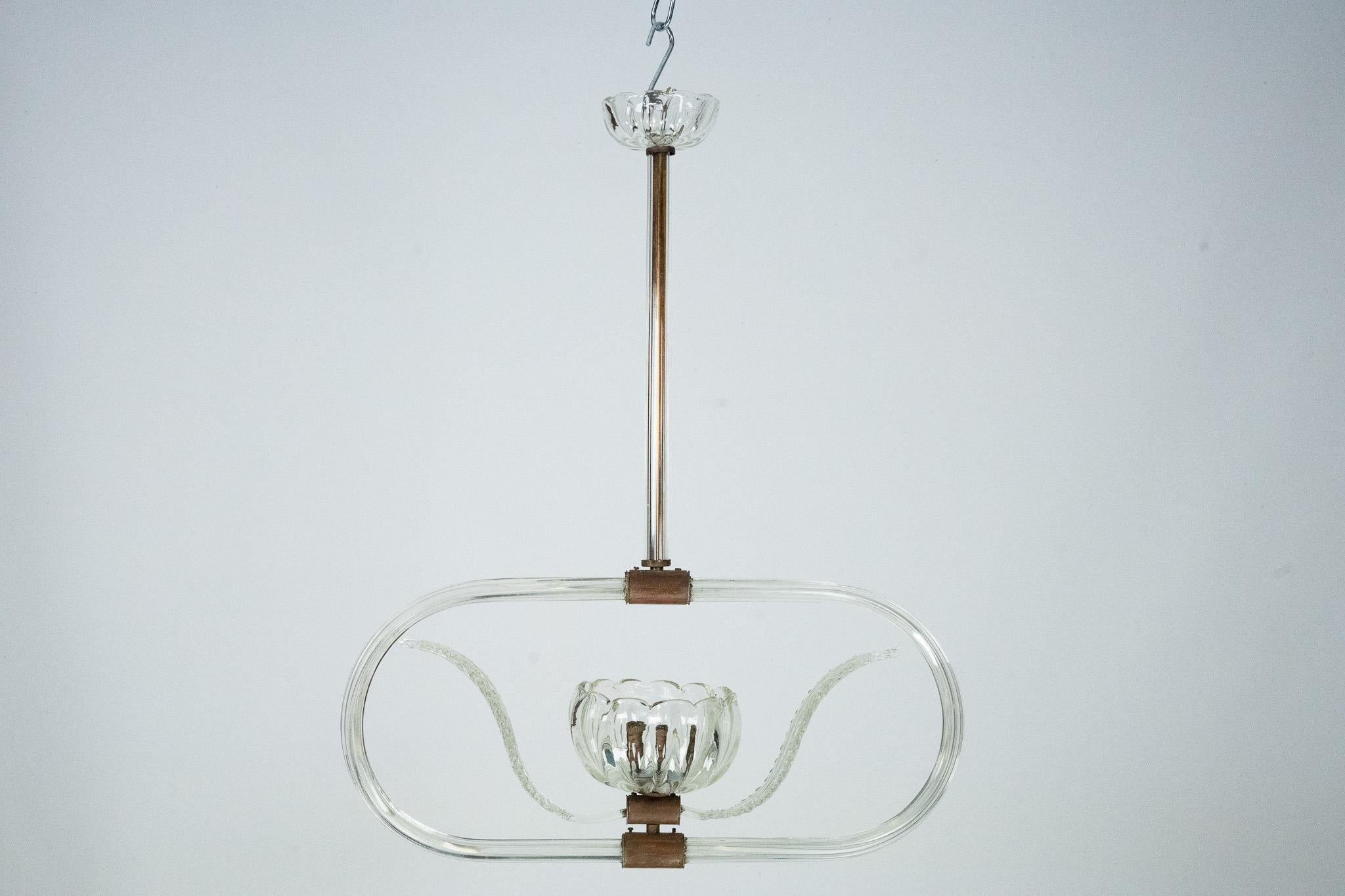 Lámpara Art Decó de cristal de Murano transparente. Italia años 40 en venta 3