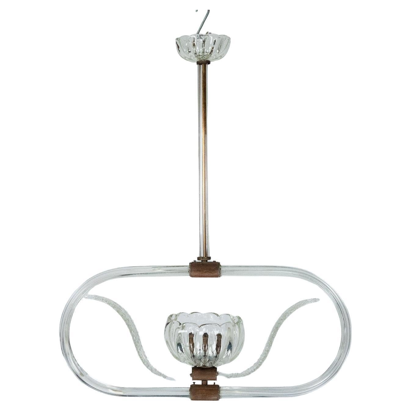 Lustre Art Déco en verre clair de Murano. Italie années 1940