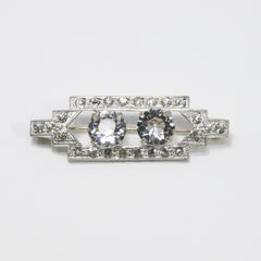 Art Deco Clear Prong Set Crystal Rectangular Pin in Silver Tone