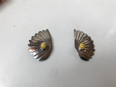Art Deco Clip Earrings in Silver and Yellow Jade, Angel Wings, France, 1920s