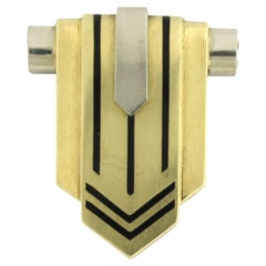 Art Deco Clip with enamal 14k bicolor gold