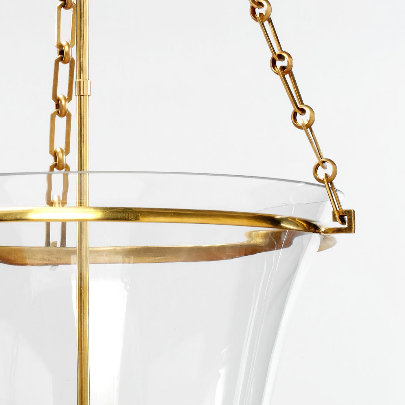 English Art Deco Cloche Lantern, Brass For Sale