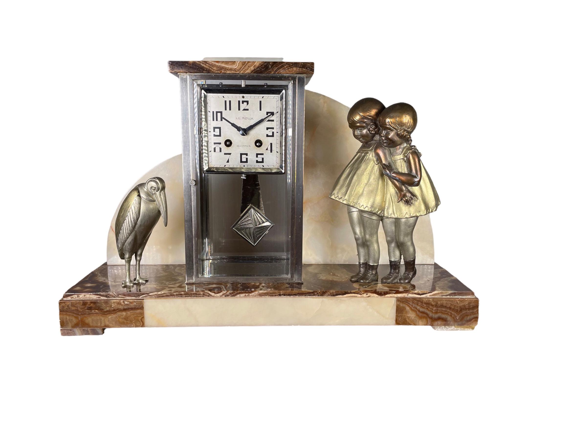 Mid-20th Century Art Deco Clock by the Sculptor Demetre Chiparus For Sale