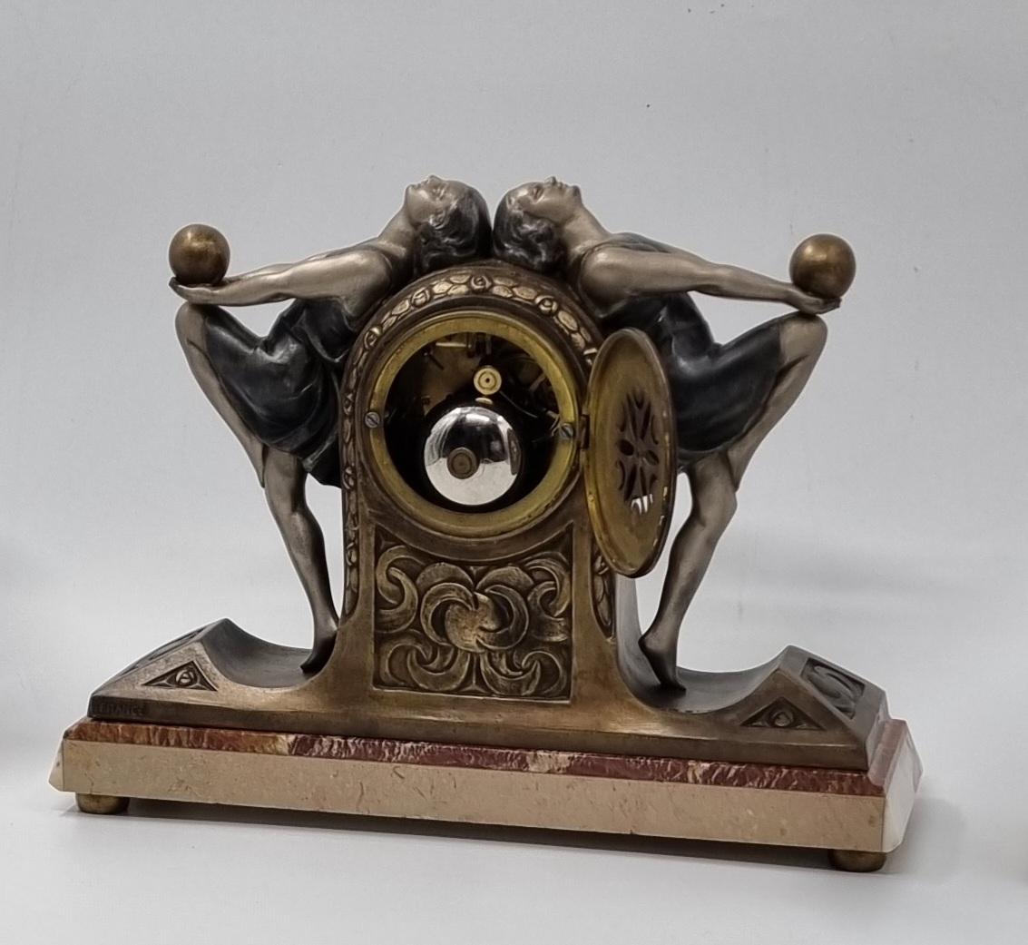 Art Deco Clock Garniture Set with Two Ball Dancers by P. Sega For Sale 1
